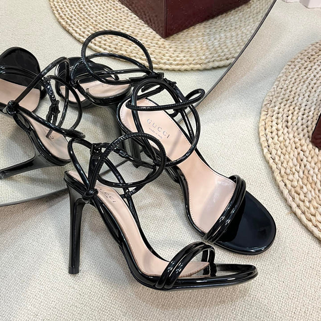 HIGH SANDAL 10 CM IN BLACK GLOSSY CALFSKIN