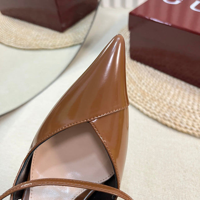 HIGH SLINGBACK PUMP 10 CM IN BRONZE BROWN GLOSSY CALFSKIN