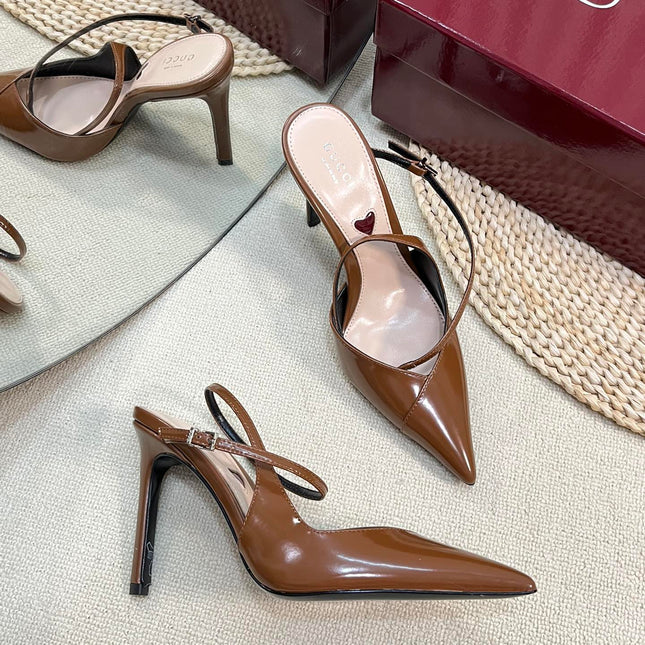 HIGH SLINGBACK PUMP 10 CM IN BRONZE BROWN GLOSSY CALFSKIN
