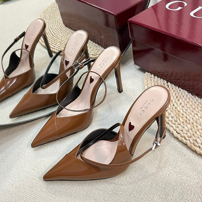 HIGH SLINGBACK PUMP 10 CM IN BRONZE BROWN GLOSSY CALFSKIN