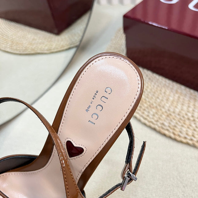 HIGH SLINGBACK PUMP 10 CM IN BRONZE BROWN GLOSSY CALFSKIN