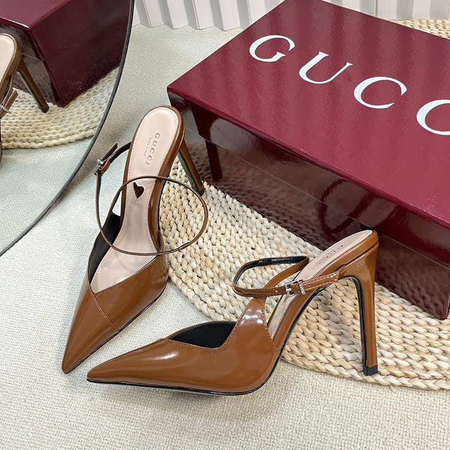 HIGH SLINGBACK PUMP 10 CM IN BRONZE BROWN GLOSSY CALFSKIN