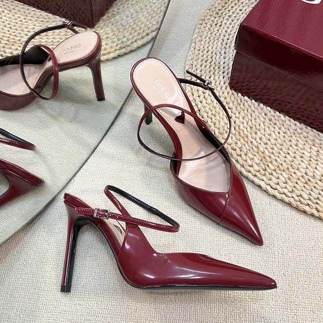 HIGH SLINGBACK PUMP 10 CM IN CHERRY RED GLOSSY CALFSKIN
