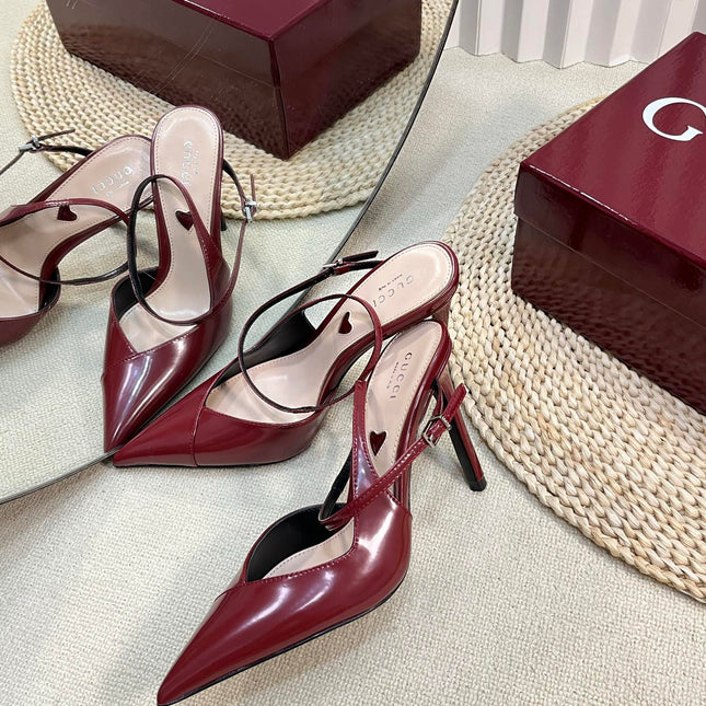 HIGH SLINGBACK PUMP 10 CM IN CHERRY RED GLOSSY CALFSKIN