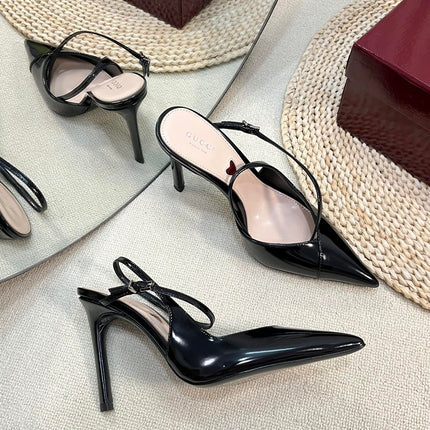 HIGH SLINGBACK PUMP 10 CM IN BLACK GLOSSY CALFSKIN