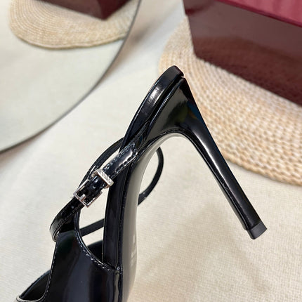 HIGH SLINGBACK PUMP 10 CM IN BLACK GLOSSY CALFSKIN