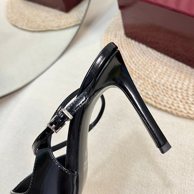 HIGH SLINGBACK PUMP 10 CM IN BLACK GLOSSY CALFSKIN