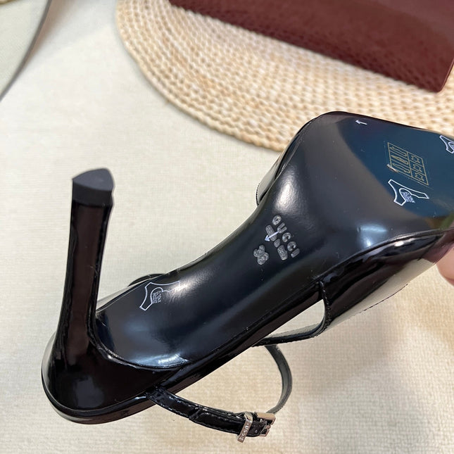 HIGH SLINGBACK PUMP 10 CM IN BLACK GLOSSY CALFSKIN