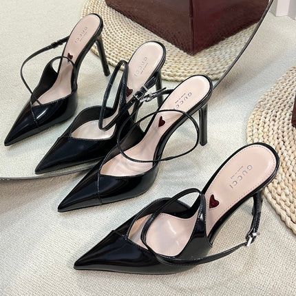 HIGH SLINGBACK PUMP 10 CM IN BLACK GLOSSY CALFSKIN