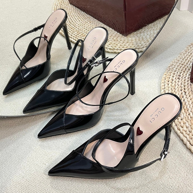 HIGH SLINGBACK PUMP 10 CM IN BLACK GLOSSY CALFSKIN