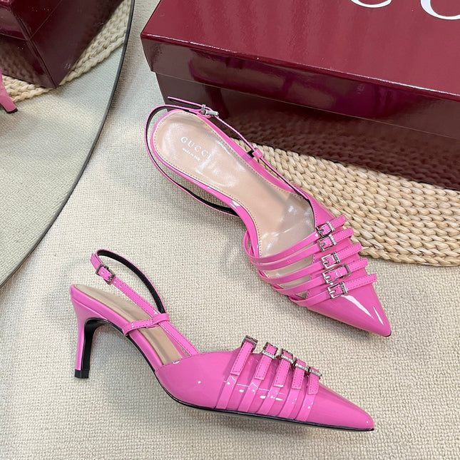 SLINGBACK PUMP 6 CM IN FUSCIA PINK GLOSSY CALFSKIN