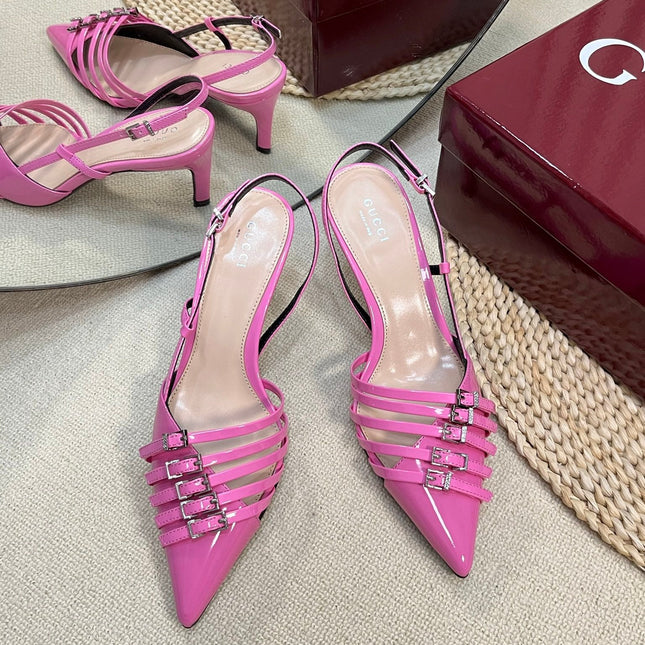 SLINGBACK PUMP 6 CM IN FUSCIA PINK GLOSSY CALFSKIN