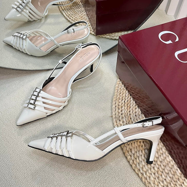 SLINGBACK PUMP 6 CM IN WHITE GLOSSY CALFSKIN