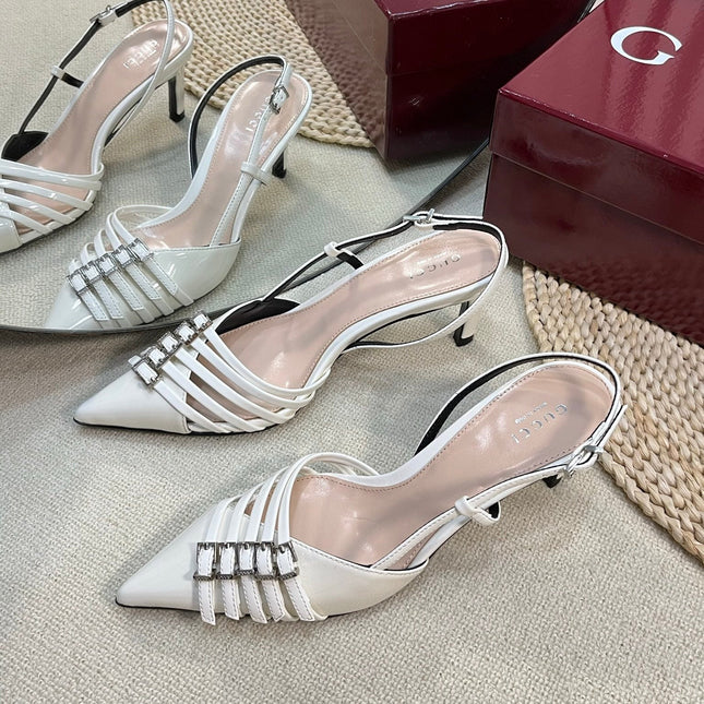 SLINGBACK PUMP 6 CM IN WHITE GLOSSY CALFSKIN