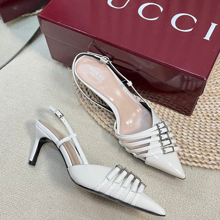 SLINGBACK PUMP 6 CM IN WHITE GLOSSY CALFSKIN