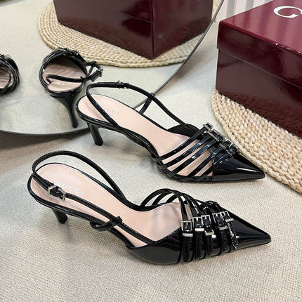 SLINGBACK PUMP 6 CM IN BLACK GLOSSY CALFSKIN