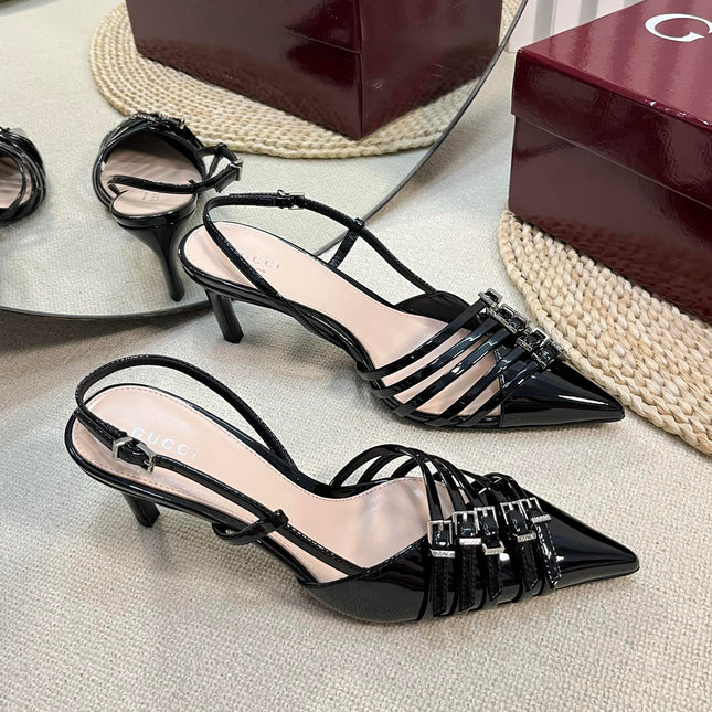 SLINGBACK PUMP 6 CM IN BLACK GLOSSY CALFSKIN