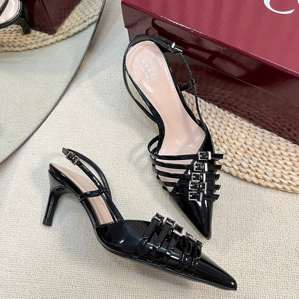 SLINGBACK PUMP 6 CM IN BLACK GLOSSY CALFSKIN