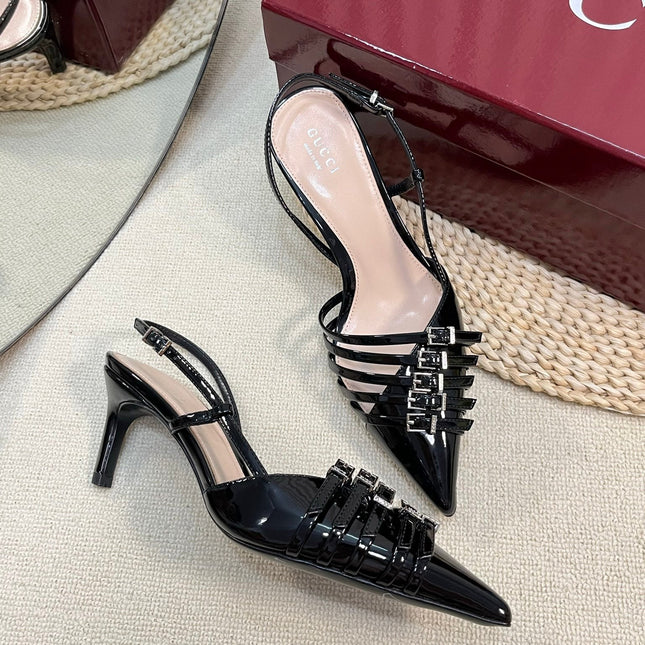 SLINGBACK PUMP 6 CM IN BLACK GLOSSY CALFSKIN