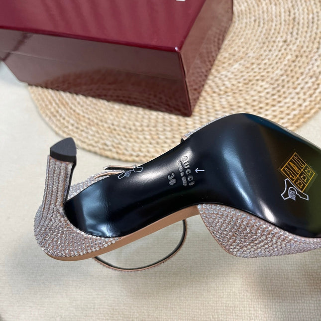 HIGH SLINGBACK 10 CM IN BEIGE SILK WITH FULL RHINSTONES