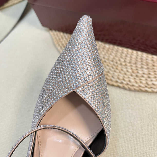 HIGH SLINGBACK 10 CM IN BEIGE SILK WITH FULL RHINSTONES