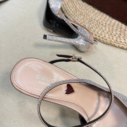 HIGH SLINGBACK 10 CM IN BEIGE SILK WITH FULL RHINSTONES