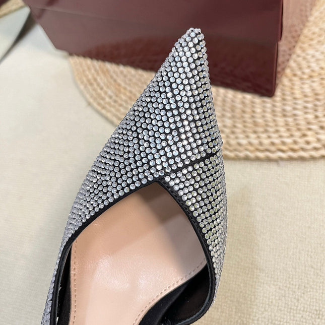 HIGH SLINGBACK 10 CM IN BLACK SILK WITH FULL RHINSTONES