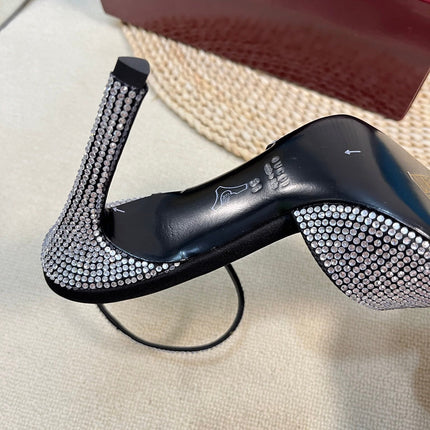 HIGH SLINGBACK 10 CM IN BLACK SILK WITH FULL RHINSTONES