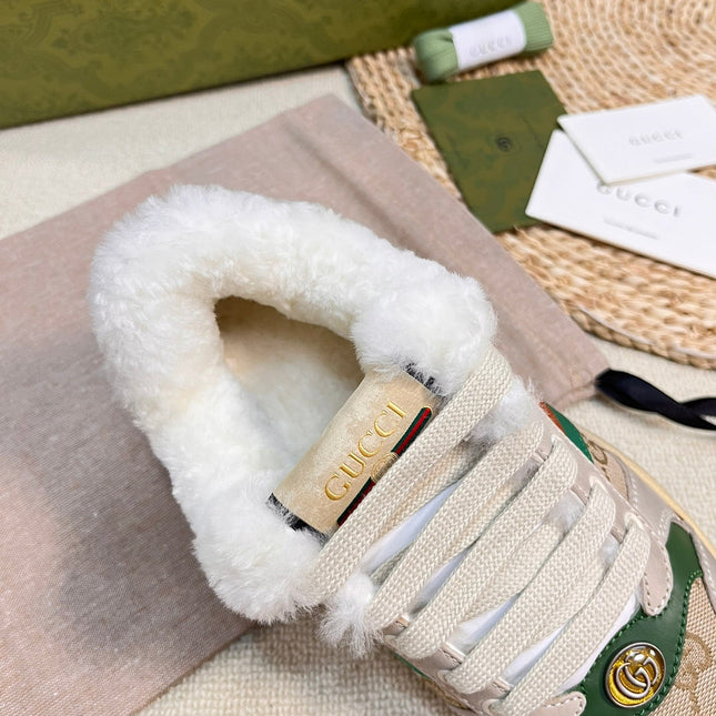 SNEAKER WITH WEB IN BEIGE GREEN FABRIC MIX SUEDE AND LAMB WOOL LINING