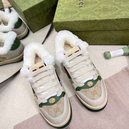 SNEAKER WITH WEB IN BEIGE GREEN FABRIC MIX SUEDE AND LAMB WOOL LINING