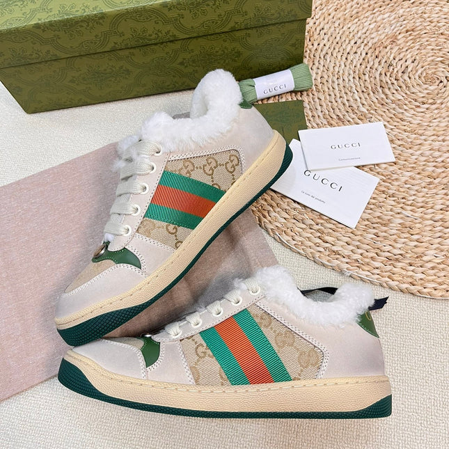 SNEAKER WITH WEB IN BEIGE GREEN FABRIC MIX SUEDE AND LAMB WOOL LINING