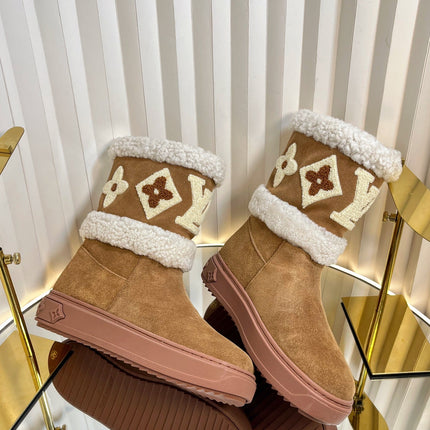 SNOWDROP FLAT ANKLE BOOTS IN CIDER BROWN SUEDE