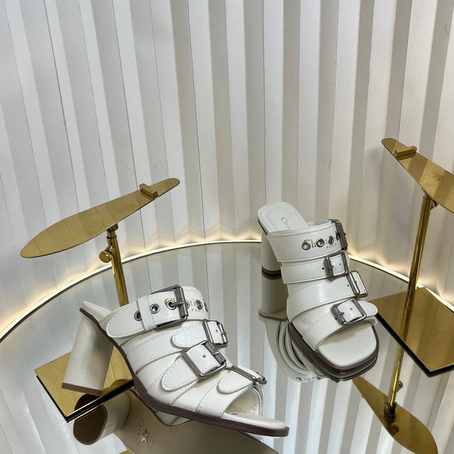 PUNK HEEL SLIDES 25S 80MM IN WHITE CALFSKIN