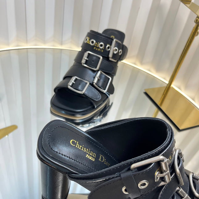 PUNK HEEL SLIDES 25S 80MM IN BLACK CALFSKIN
