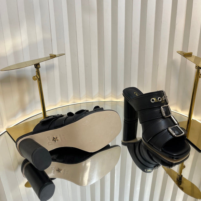 PUNK HEEL SLIDES 25S 80MM IN BLACK CALFSKIN