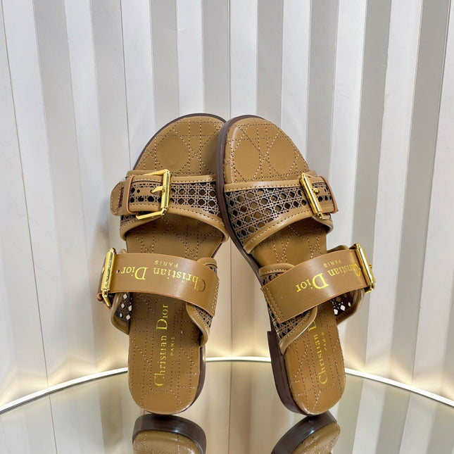 D-AVENUE SLIDES 25S IN BROWN CALFSKIN MICRO CANNAGE MOTIF
