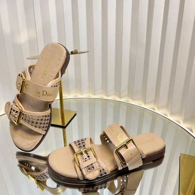 D-AVENUE SLIDES 25S IN BEIGE CALFSKIN MICRO CANNAGE MOTIF