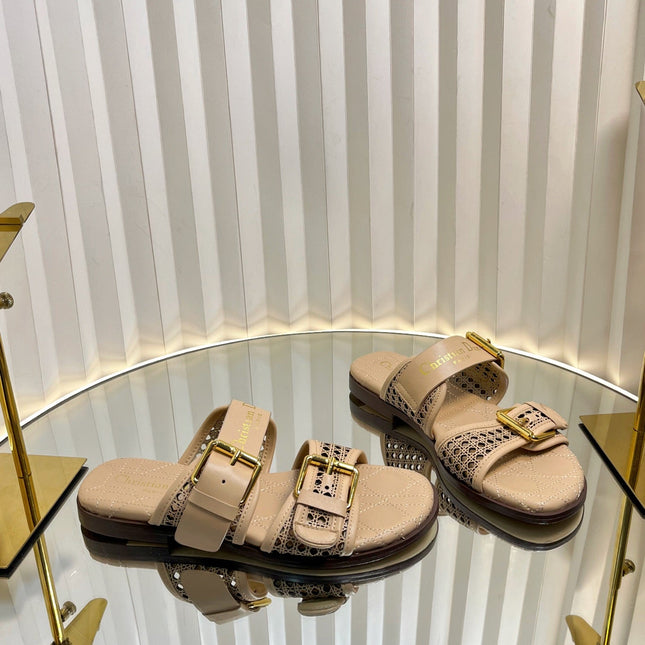D-AVENUE SLIDES 25S IN BEIGE CALFSKIN MICRO CANNAGE MOTIF