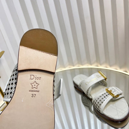 D-AVENUE SLIDES 25S IN WHITE CALFSKIN MICRO CANNAGE MOTIF