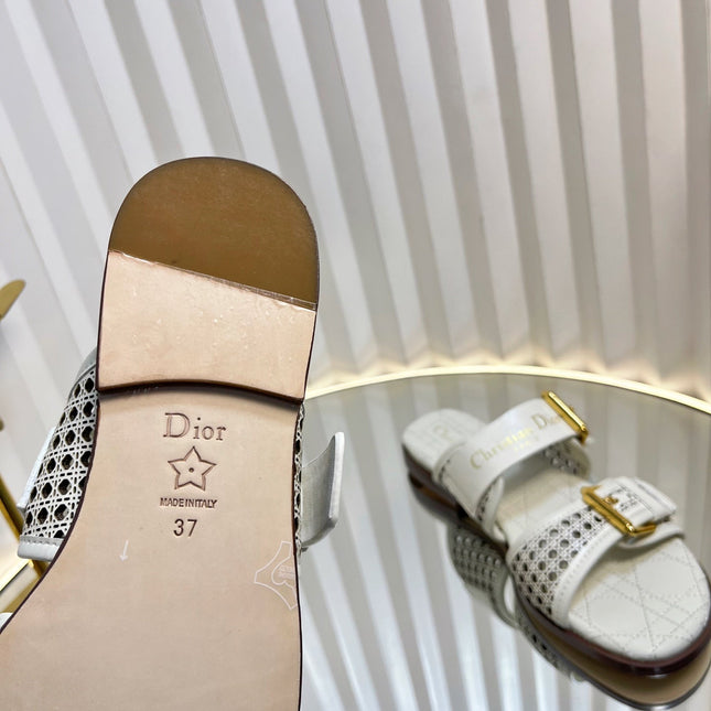 D-AVENUE SLIDES 25S IN WHITE CALFSKIN MICRO CANNAGE MOTIF