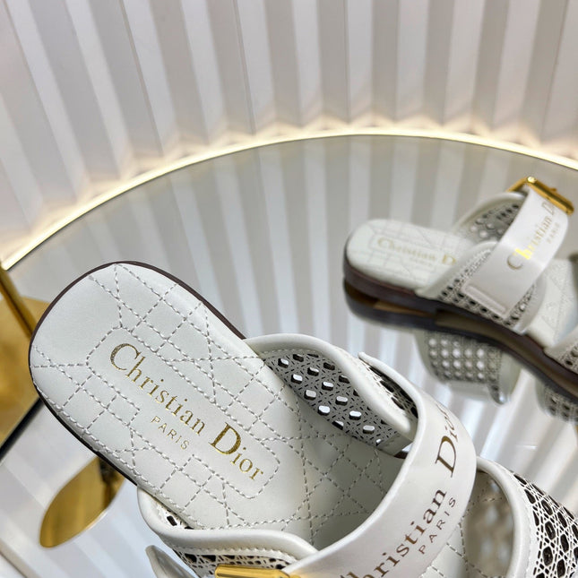 D-AVENUE SLIDES 25S IN WHITE CALFSKIN MICRO CANNAGE MOTIF