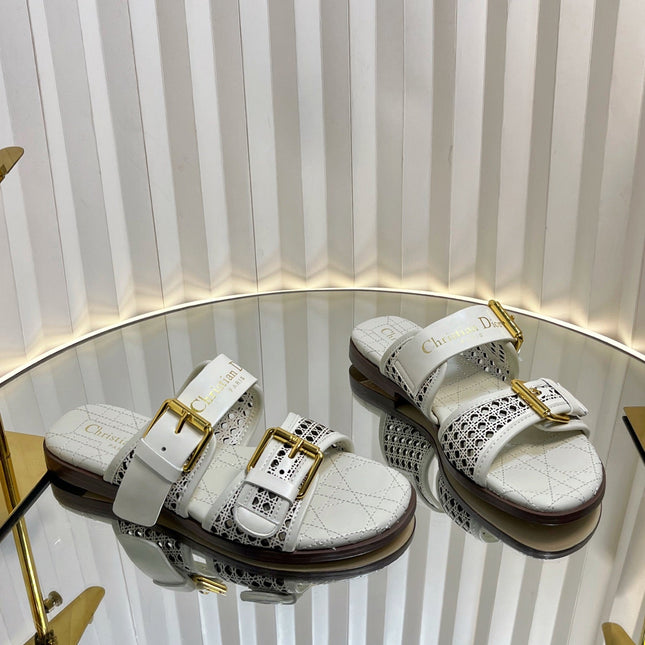 D-AVENUE SLIDES 25S IN WHITE CALFSKIN MICRO CANNAGE MOTIF