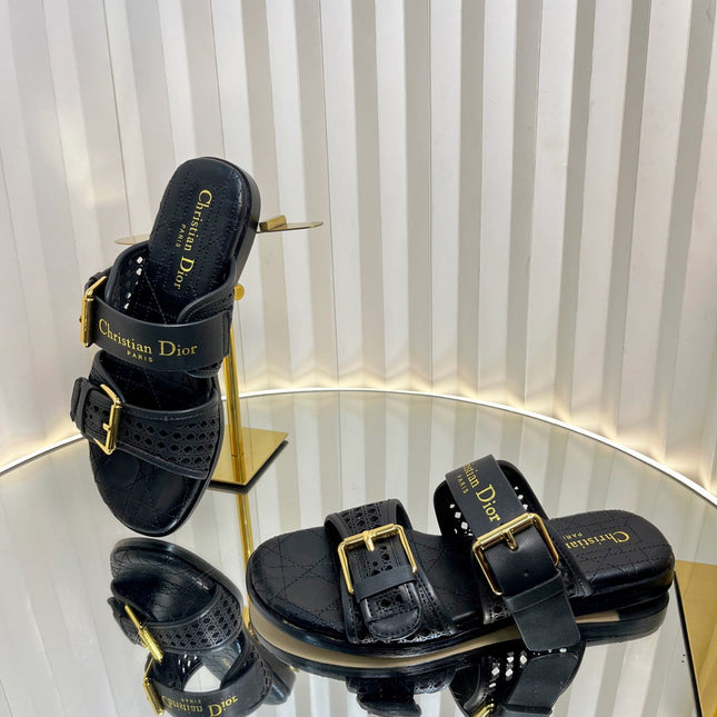 D-AVENUE SLIDES 25S IN BLACK CALFSKIN MICRO CANNAGE MOTIF