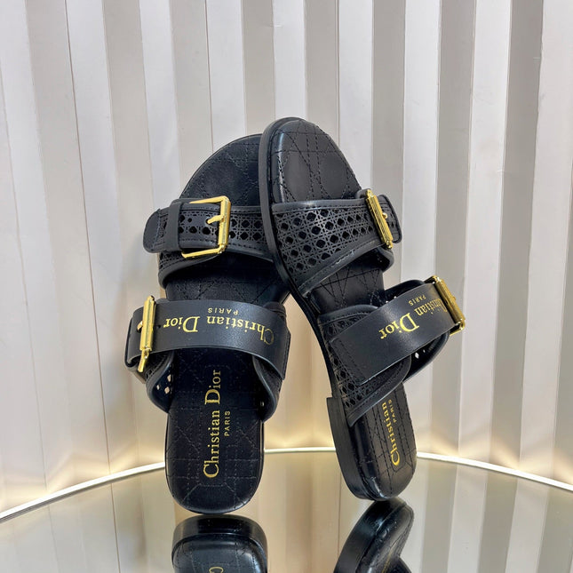 D-AVENUE SLIDES 25S IN BLACK CALFSKIN MICRO CANNAGE MOTIF