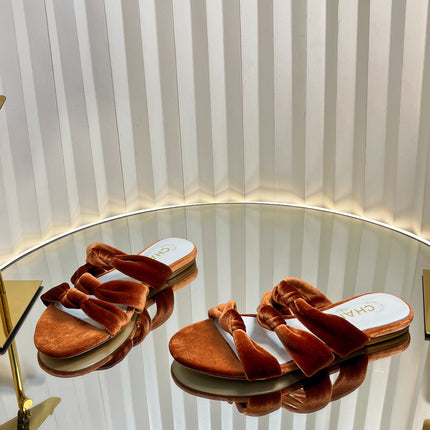 THREE STRAPS MULE IN RUSSET BROWN VELVET