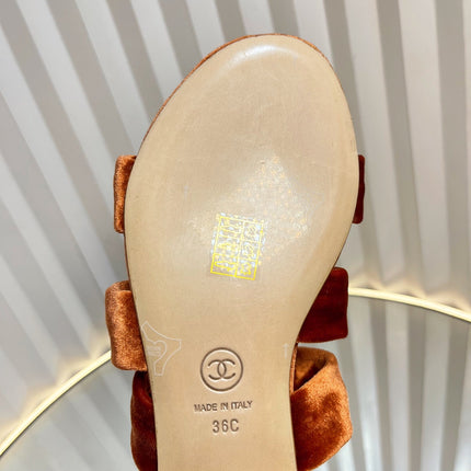 THREE STRAPS MULE IN RUSSET BROWN VELVET