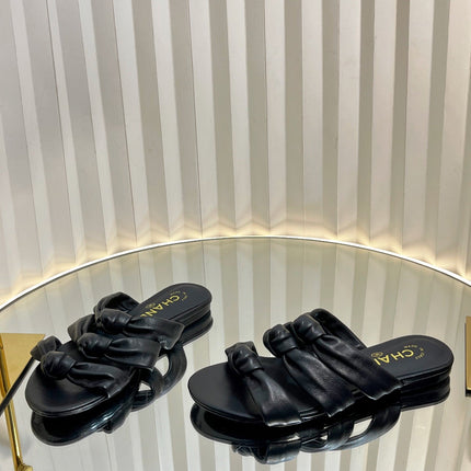 THREE STRAPS MULE IN BLACK CALFSKIN