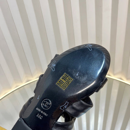 THREE STRAPS MULE IN BLACK CALFSKIN