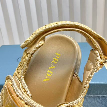 PRA THICK-SOLED SLIDE IN BEIGE RAFFIA