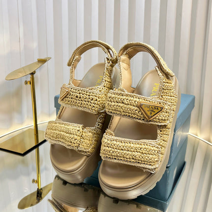 PRA THICK-SOLED SLIDE IN BEIGE RAFFIA